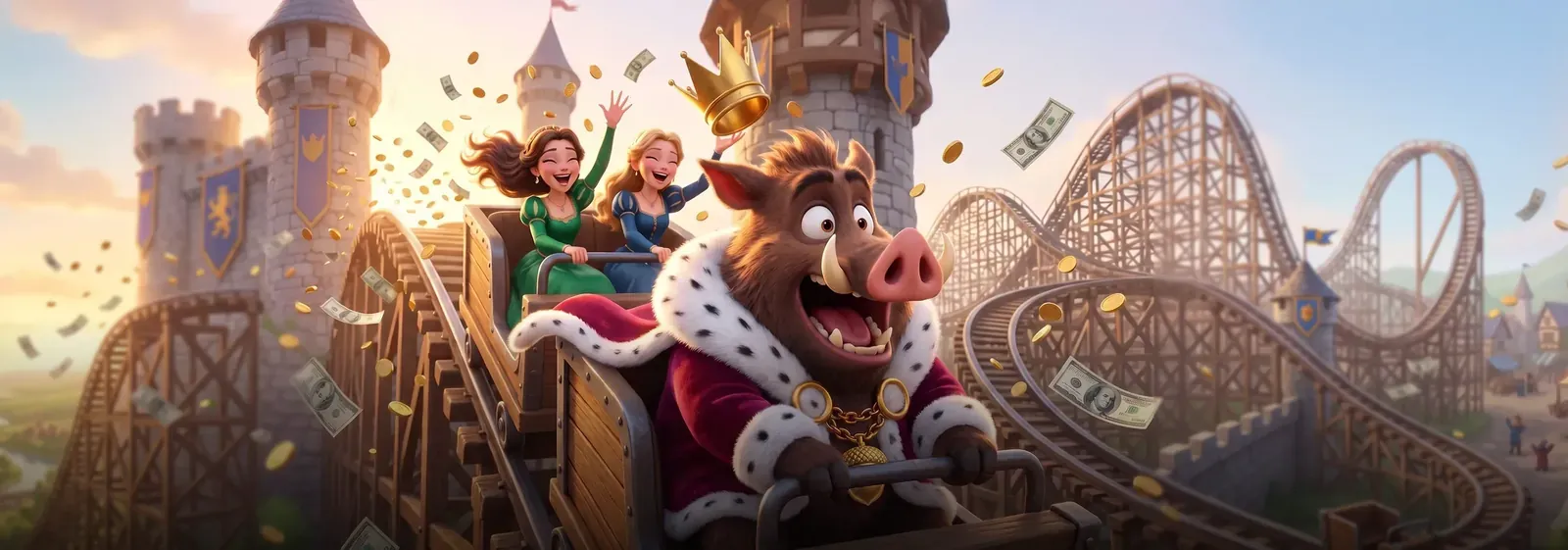 Kingia Casino : le roi sanglier et deux princesses sur les montagnes russes du château